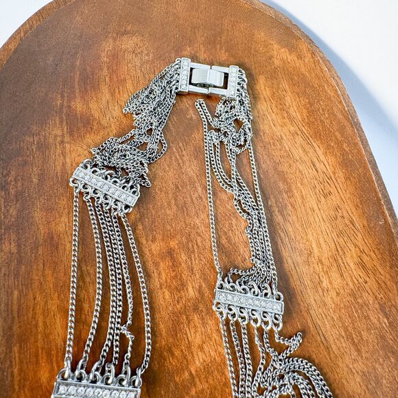 Vintage Multi-Strand Chain and Crystal Statement Necklace - Boho Glam - Picture 5 of 10